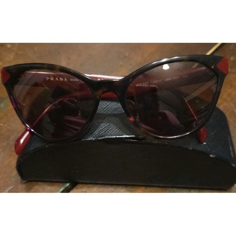 VTG 2017 Prada VPR02T USH-101 Sunglasses Full Cat Eye Havana/Tortoise Shell /Red